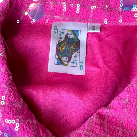 Queen of Sparkles Hot Pink Checker Sequin Sleeveless Jacket Size S - Picture 7 of 8